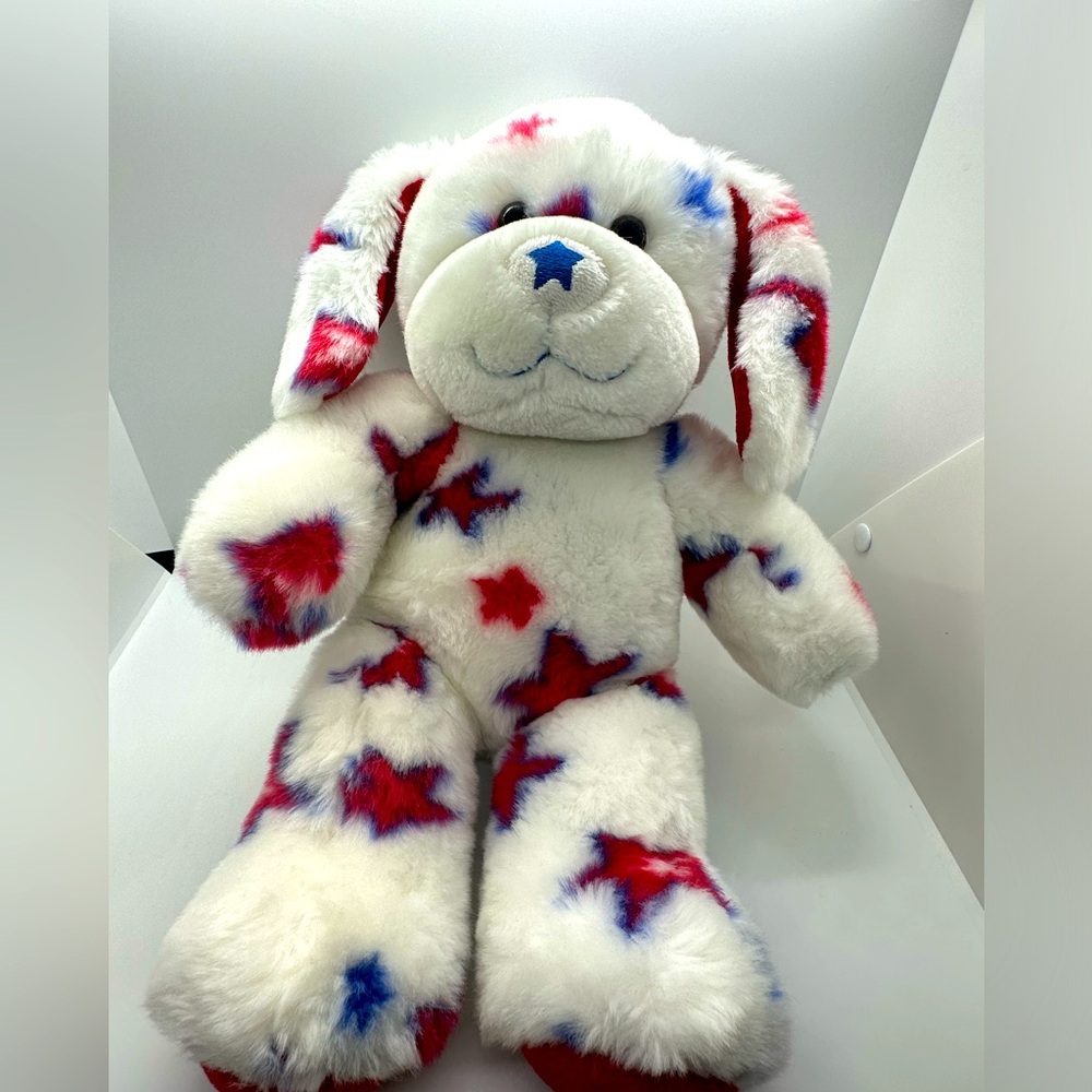 Build A Bear Red White Blue Star Patriotic Puppy Dog 15”  Retired Plush
